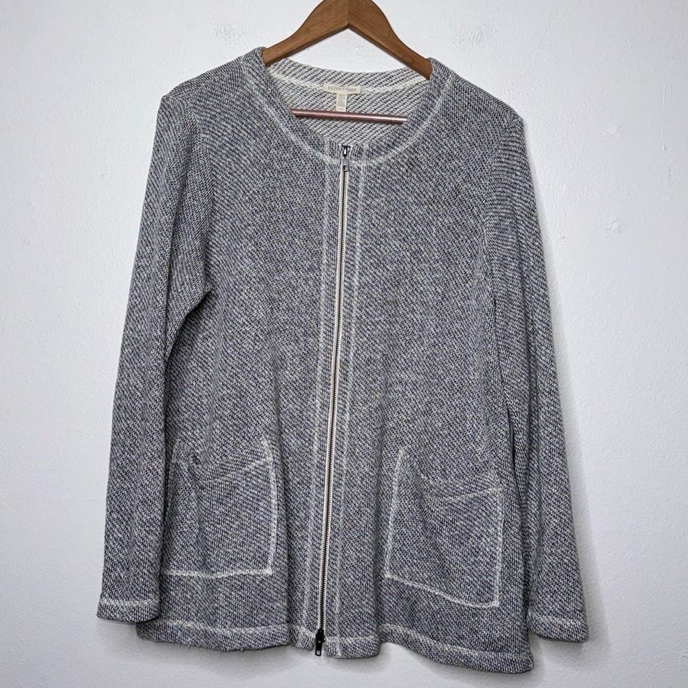 EILEEN FISHER Organic Cotton Terry Zip Cardigan Womens Size Large